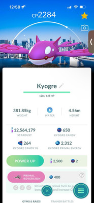 Pokémon Go Shiny Kyogre Tokyo Background Legendary level 50