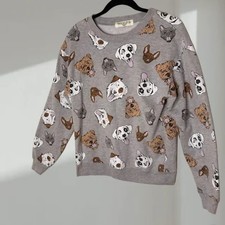 WoundUp Allover Dog Print Sweatshirt ? Heather Gray (womens small)