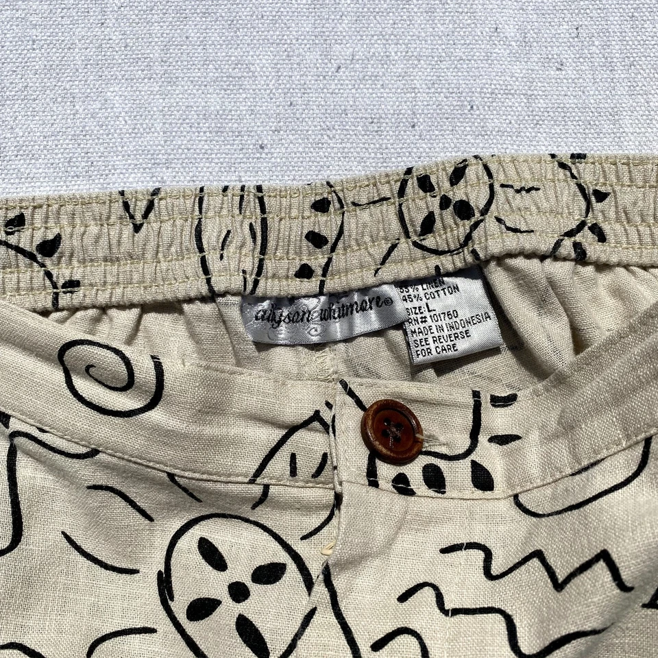 Pantalón Pantalón De Colección Lino Algodón Pierna Ancha Floral Recortado Grande Tiro Alto Abstracto Foto 3 de 3