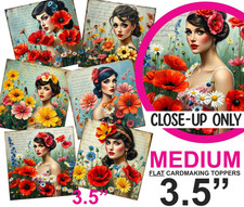 Vintage Lady Female Card Toppers Cardmaking Scrapbooking Tags 3.5" Birthday