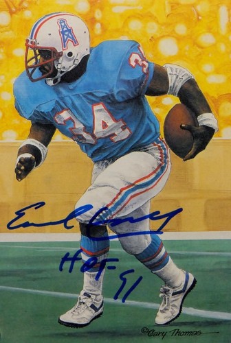 Earl Campbell Autographed Houston Oilers Goal Line Art Card W/ HOF- JSA W Auth - 第 1/10 張圖片