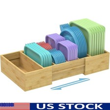 Expandable Bamboo Lid Organizer Adjustable Storage Space Saver W/ Dividers New