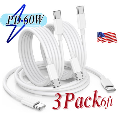 3X 6FT For iPhone 15 Plus 16 17 Type C to USB C Fast Charging 60W PD Data Cable