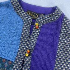 Alex Kim Artisan Patchwork Mixed Media Colorful Cardigan Jacket Boho Tapestry