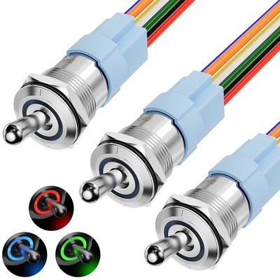 DaierTek Lighted Toggle Switch 12V Waterproof IP67 12 Volt LED Tog TS16-11EL-3pc