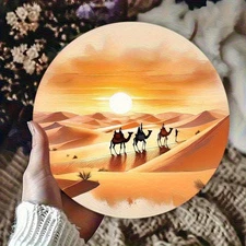 2D Flat2D Flat2D Flat, 88 Round Desert Landscape Wall Painting Camel Sunset Pain