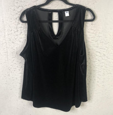 Fairy Grunge Top Womens XL Black Velvet Sleeveless Keyhole Tank Y2K Whimsigoth