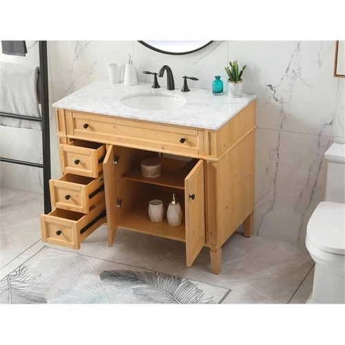 Elegant Decor Park Avenue 40" Aluminum MDF Single Bathroom Vanity - Natural Wood - Picture 8 of 8