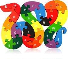LovesTown Montessori Wooden Alphabet Puzzle for Toddlers, Snake ABC Learning Toy