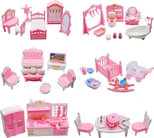 75 Pcs Dollhouse Furniture Set Accessories Small Dollhouse Miniature Pretend....