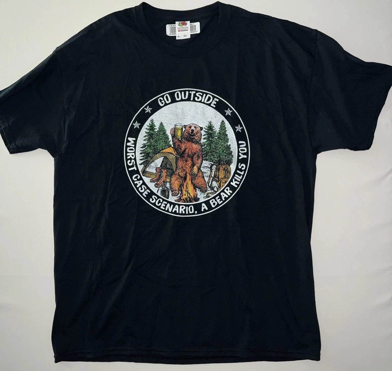 FOTL Hd T-Shirt Men's XL Worst Case Scenario Bear Kills You Go Outside Camping