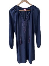 Lilly Pulitzer Roslyn Silk dress Navy With Beads Tassels Sz Small Party