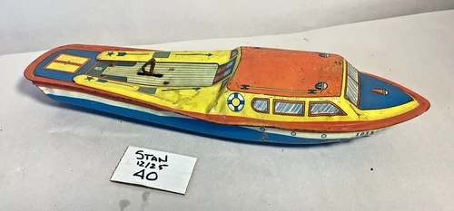 Vintage Ohio Art tin litho wind-up boat 14” toy boat