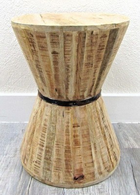 Vintage Rustic Indoor Outdoor Teak Stave Hourglass Side Table 20.5'' Tall
