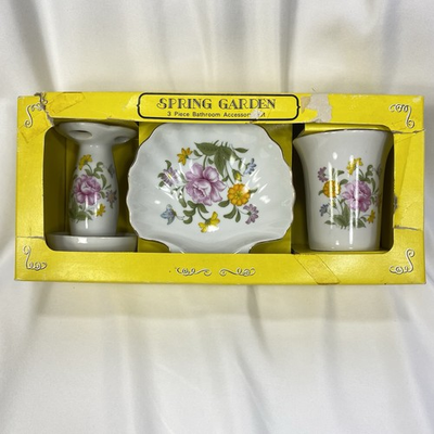 #ad #ad Vintage 3pc Norleans Bathroom Set Spring Garden Floral Soap Dish in Box Ceramic $19.99
