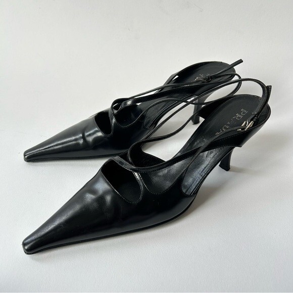 Vintage Prada Black Smooth Leather Pointed Toe Heels sz 7.5