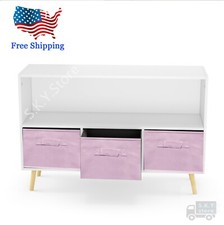 NEW Pink white Bookcase w/ Fabric Drawers, Kids Book,Toy Storage Cabinet Shelf
