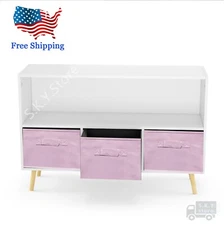 NEW Pink&white Bookcase w/ Fabric Drawers, Kids Book,Toy Storage Cabinet Shelf