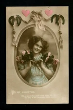 Women real photo postcard RPPC Valentines Day Greetings Vintage