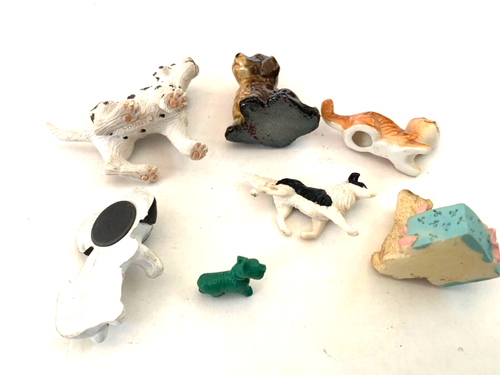 Dogs Puppies Dollhouse Miniature Lot of 7 Vtg Rubber Ceramic Dalmatian Scottie - Picture 2 of 5
