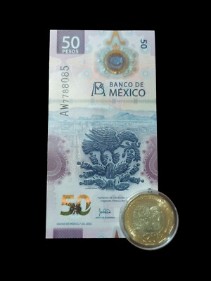Billete de $50 pesos Ajolote - Aguila Sagrada UNC + $20 pesos Teocalli BU