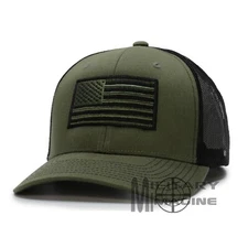 American US Flag hat OD Green/ Black cap Trucker Mesh Tactical Operator Snapback