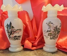 Distinctively Unique Set of 2 Matching Landscape Scene Vases- Japanese Vintage 
