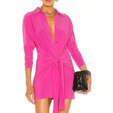 NORMA KAMALI x REVOLVE Mini Tie Front NK Shirt Dress Small 36 orchid pink