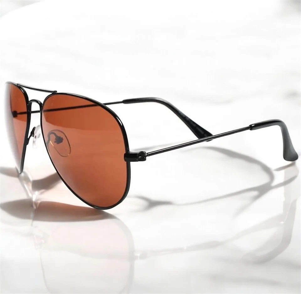 Óculos de sol clássico armação de arame marrom âmbar lente azul bloqueador condução ao ar livre - Imagem 2 de 4