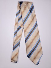 Kenneth Cole Mens Formal Necktie 59"Lx3.75"W Beige/Blue Neck Tie