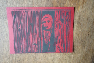 Kunstdruck Linolschnitt Msytik Natur Frau Klappkarte Geschenk Mädchen Post AK - Bild 1 von 4
