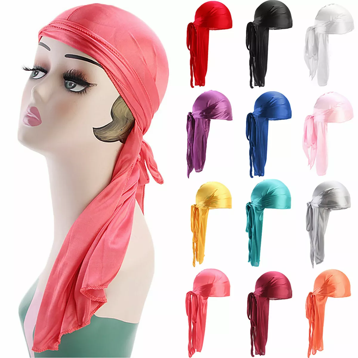 Pack of 12 Durag Headwrap Headscarf Bandana Doo Rag Long Tail