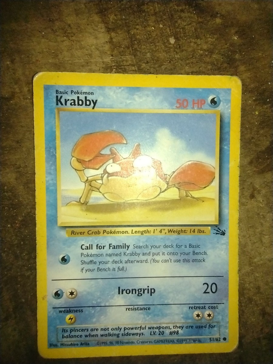 1995 krabby pokemon card value Krabby Pokemon Fossil Card 51/62 1995