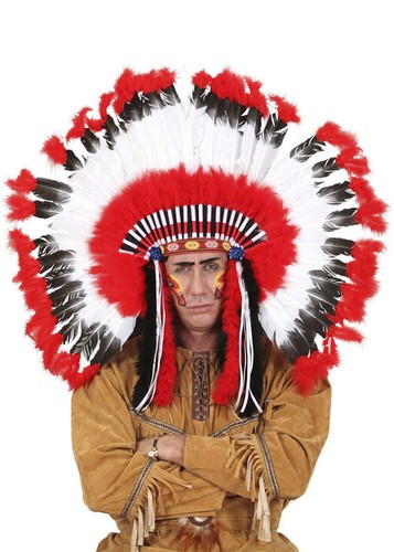 Red Native American Indian Chief Feather Headdress - Picture 2 of 2