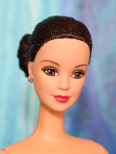 Nude Barbie Chignon Bun Brunette hair TnT brown eyes Mackie face DBox4 OOAK