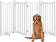 36" H Extra Tall Freestanding Pet Gate 4-Panel Wooden Dog Fence with 2 Support F