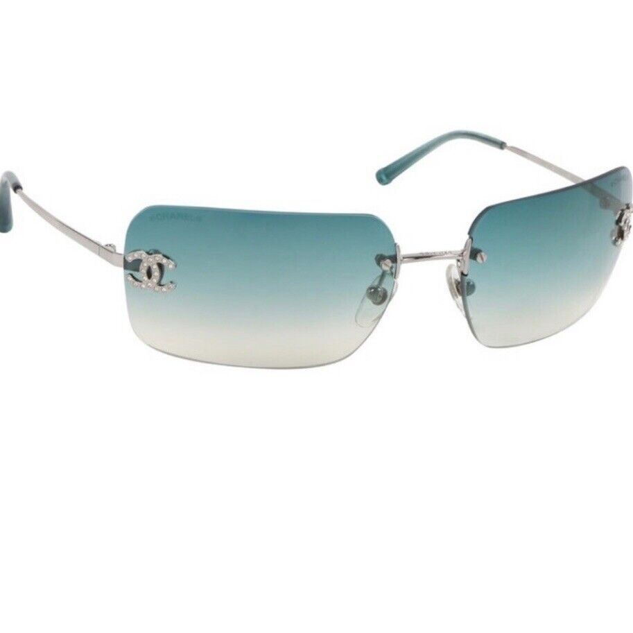 CHANEL 4017-D Rhinestone Sunglasses Rimless Teal Gradient CHANEL 4017-D Rhinestone Sunglasses Rimless Teal Gradient