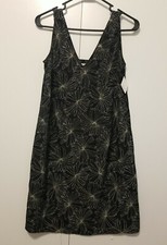 HALOGEN Shift Dress XS Black White Floral Print Sleeveless Lightweight V-Neck