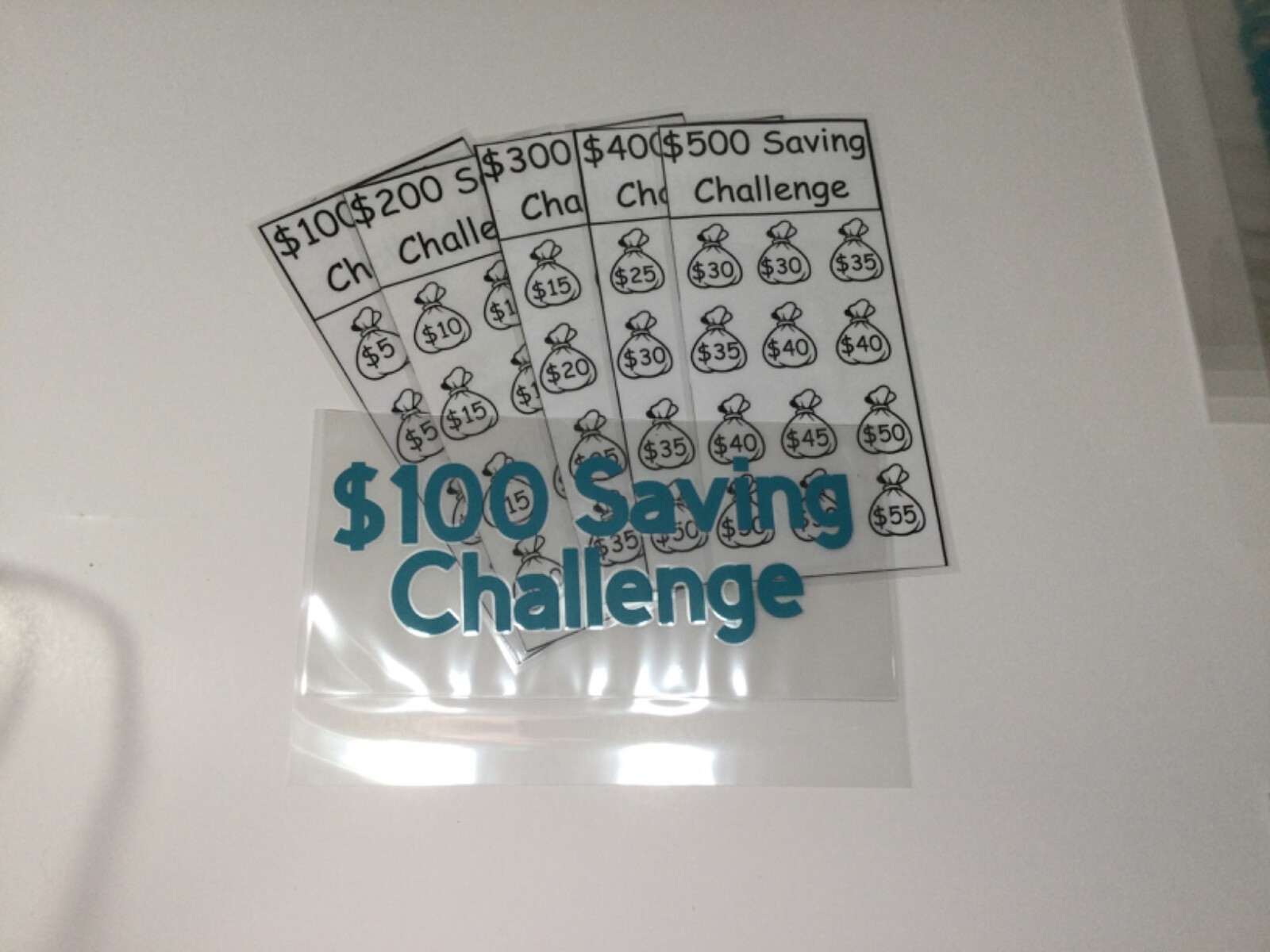 Set of 5 Savings Trackers 100, 200, 300, 400, 500, Money Challenge, binder