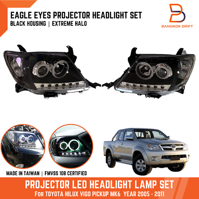 Black LED Projector Headlights With DRL Halo For 2005-2010 Toyota Hilux Vigo SR5