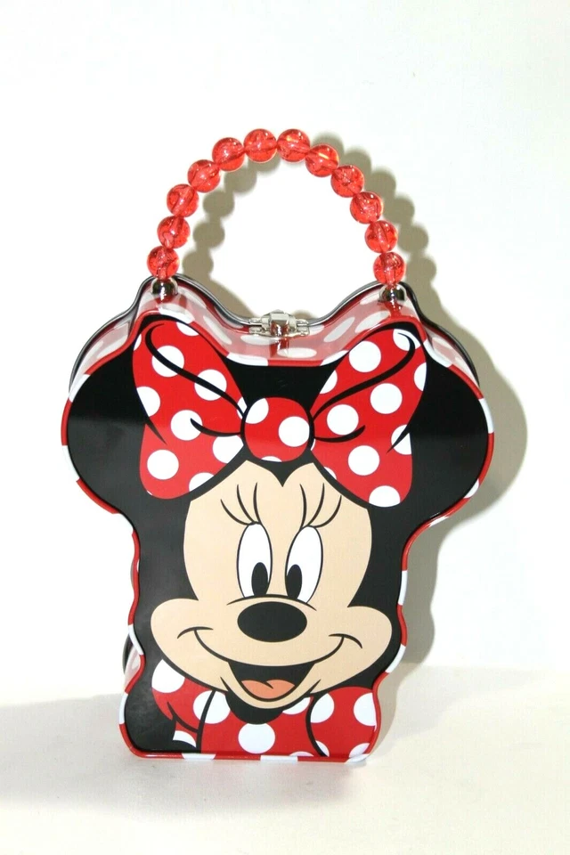 Disney Minnie Mouse Cara Metal Almuerzo Lata Almacenamiento Cartera Caja Rojo Blanco Lunares Foto 2 de 4