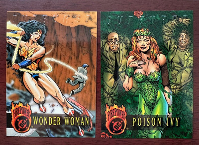1996 Skybox DC Poison Ivy Wonder Woman Outburst Firepower Embossed 2 Card Lot