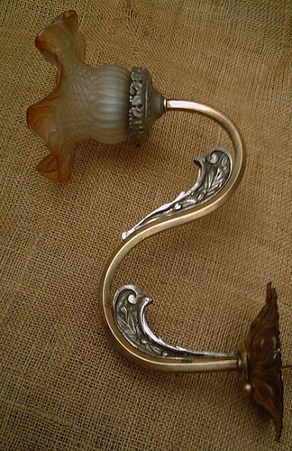 WANDLAMPE DECKENLAMPE JUGENDSTIL um 1910 Applique MESSING BRONZE - Picture 4 of 11