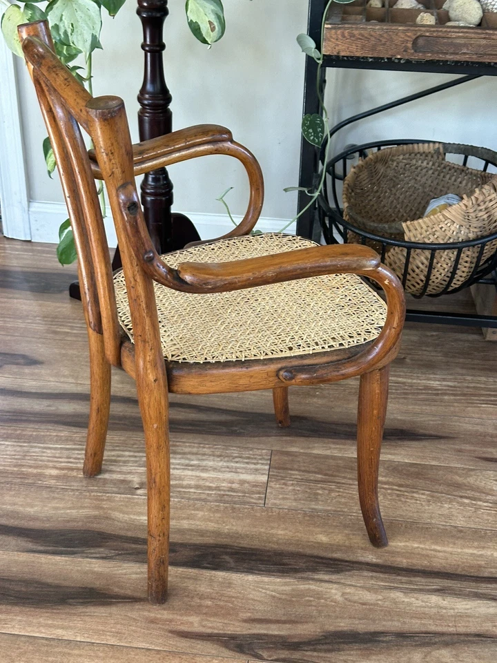 Antique Child’s Chair Gebruber Thonet Bentwood Cane Bottom Straw - Image 3 of 4