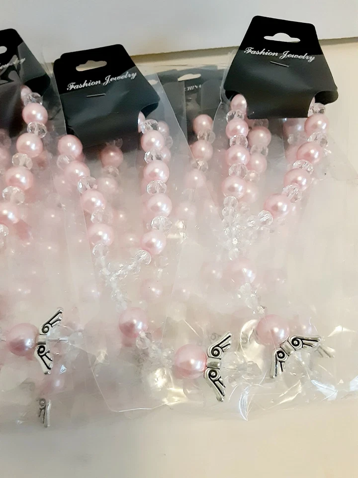 12 PULSERA BAUTISMO ROSARIO BAUTIZO RECUERDOS 1RA COMUNIÓN ÁNGEL ENCANTO ROSA CLARO Foto 3 de 4