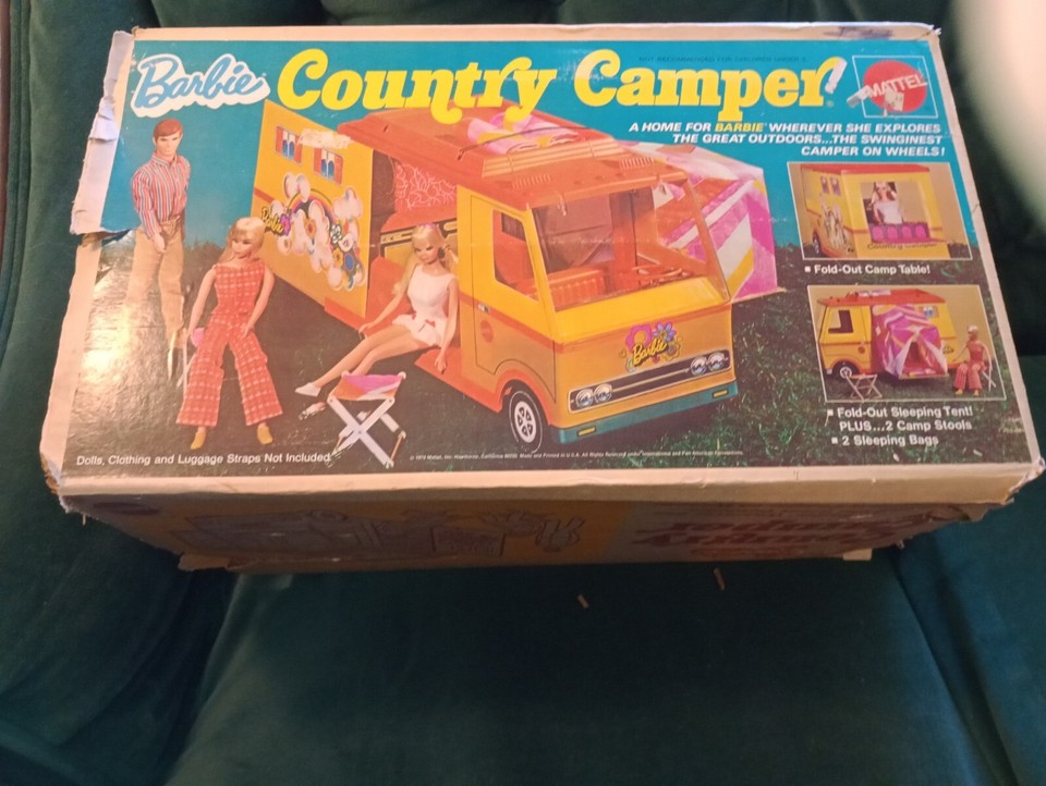 Barbie Country Camper Van 1970 - Camping-car Vintage Mattel - Orange - Occasion
