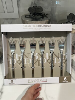 Brandani 6 Salad Forks  Diamond. High Quality Stainless Steel. Made In Italy.