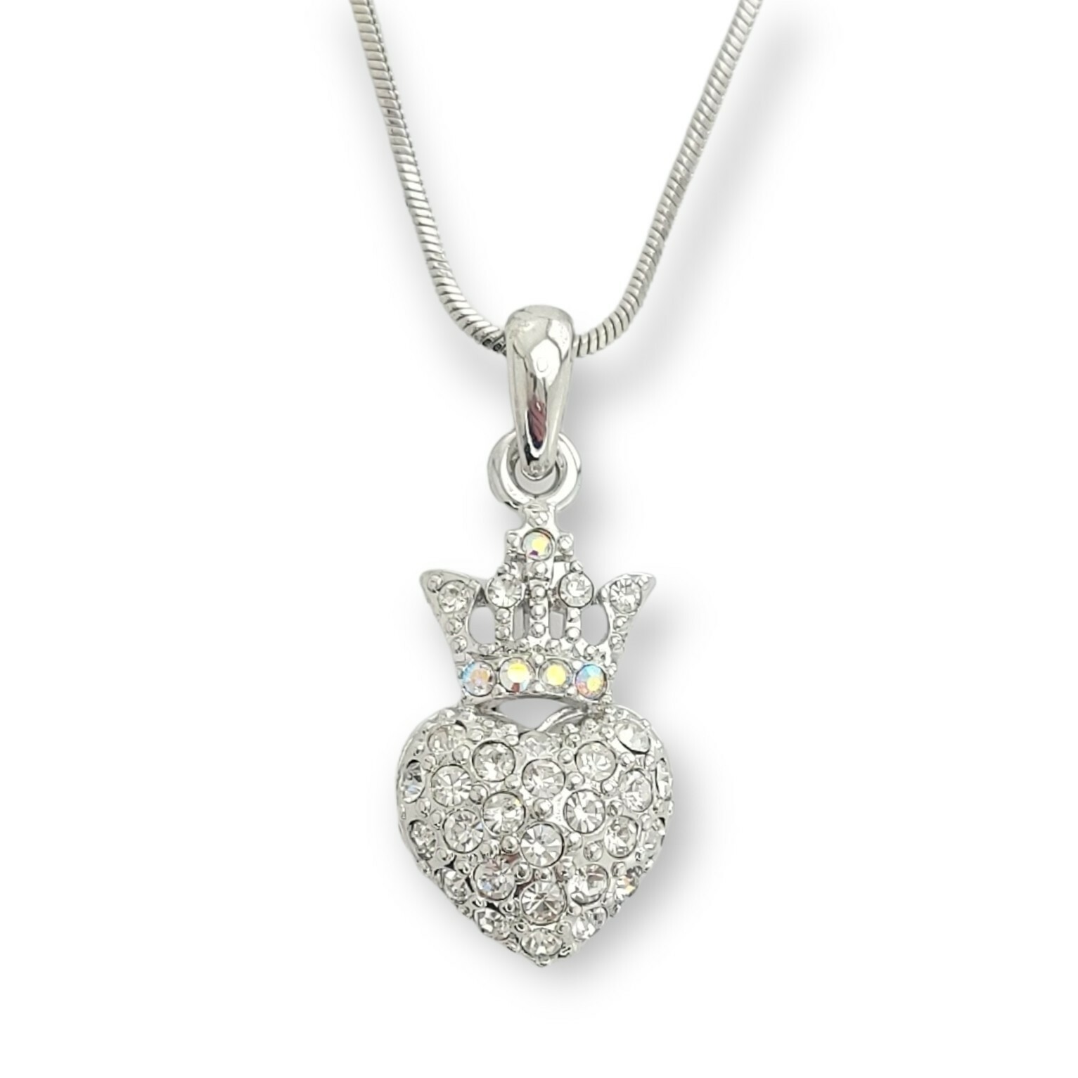 Swarovski Crystal Heart Crown Pendant Necklace with 18