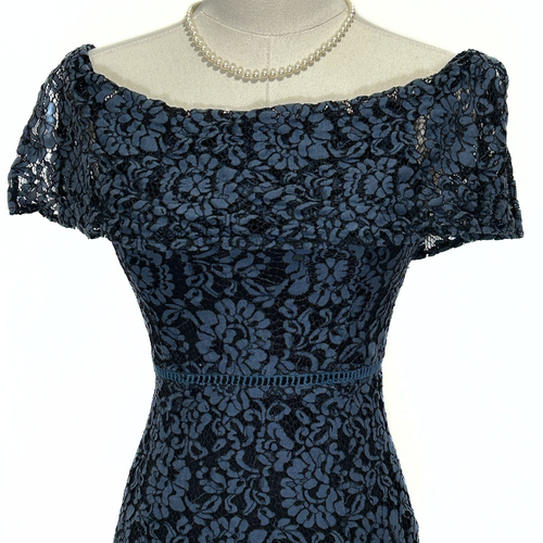 Calli Lace Midi Maxi Dress Off Shoulder Black & Navy Sz 8 Goth Fairy Dark Prom - Picture 4 of 11