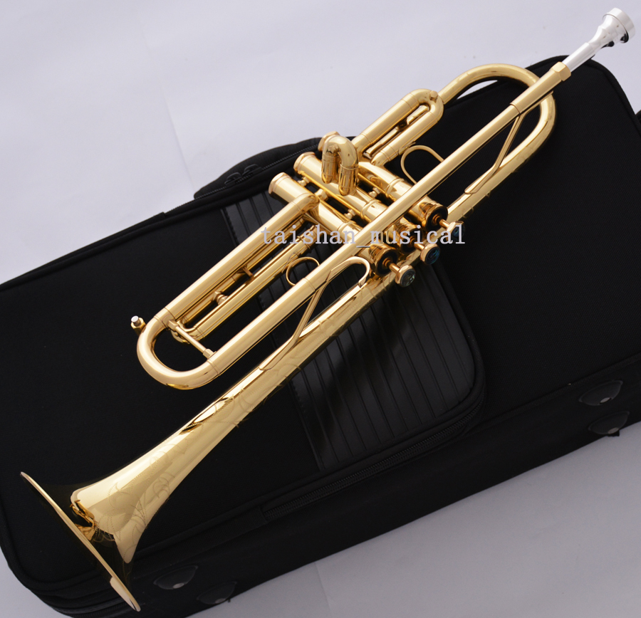 Professional Golden Bb Trumpet Reverse Leadpipe Horn Monel Valve 2Pc